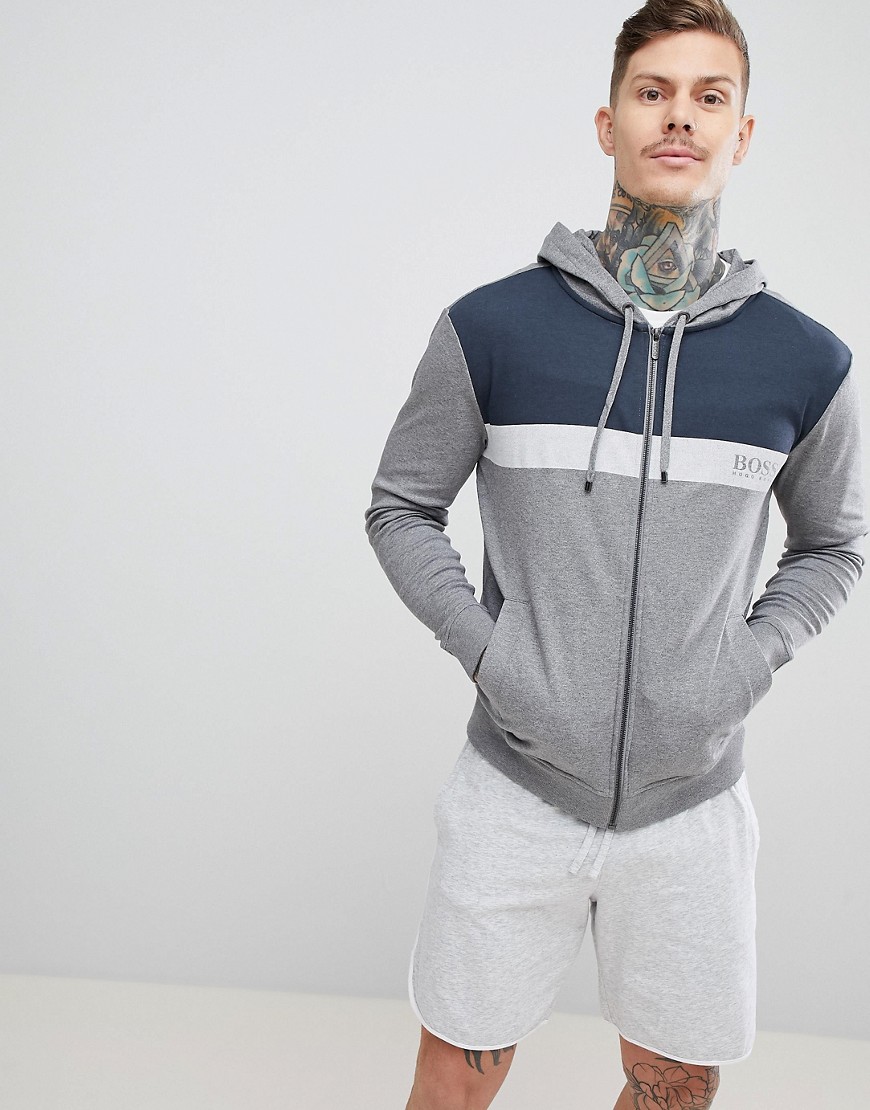 BOSS Bodywear Zip-Thru Jacket With Hood - Grey