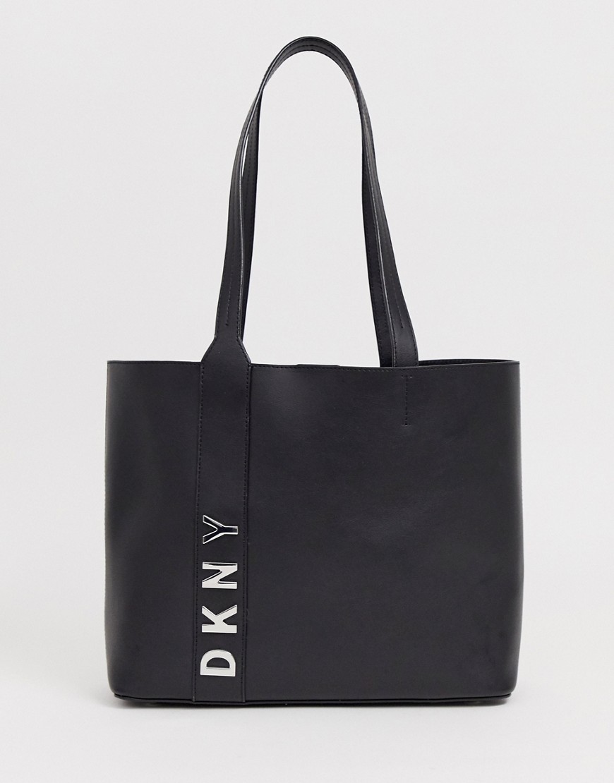 DKNY leather tote with strap logo detail