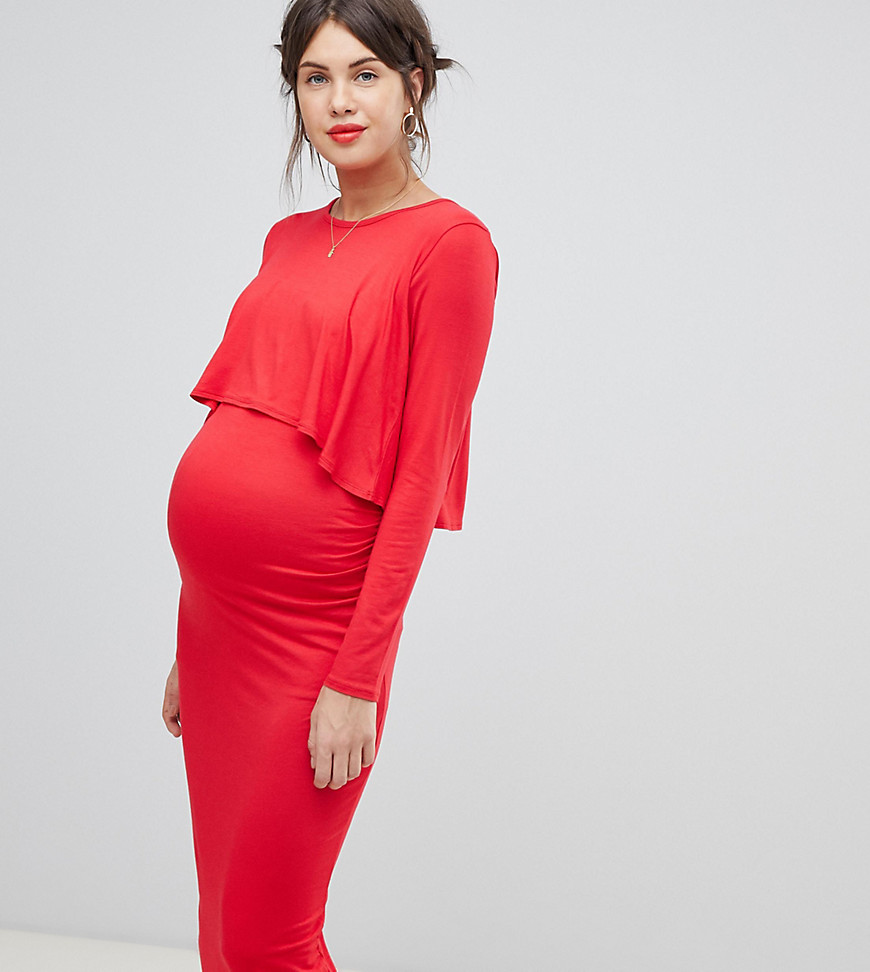 Bluebelle Maternity midi 2 in 1 dress in red
