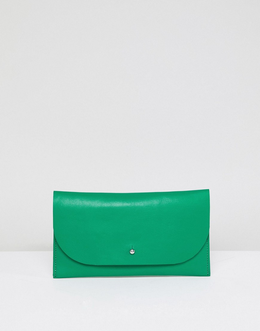 ASOS DESIGN leather stud foldover purse - Green