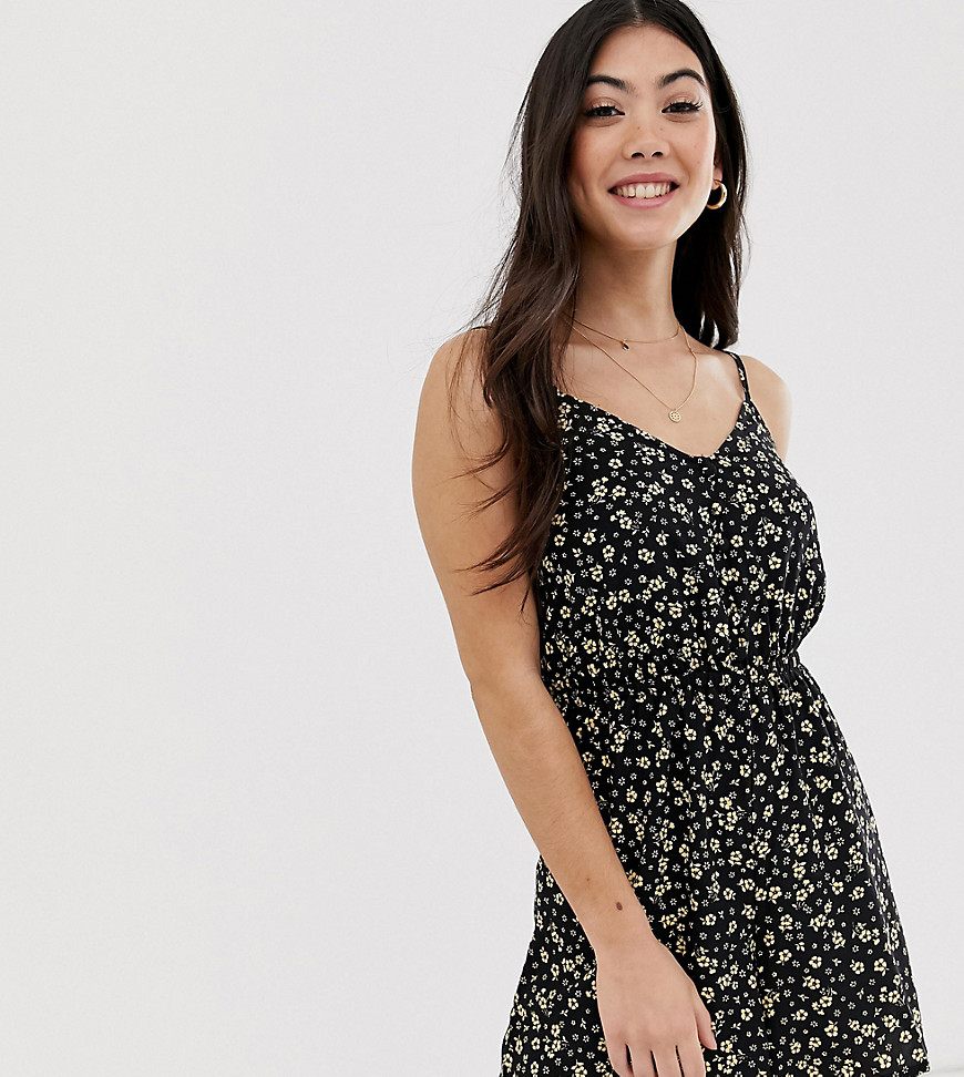 New Look Petite button through strappy playsuit in floral pattern