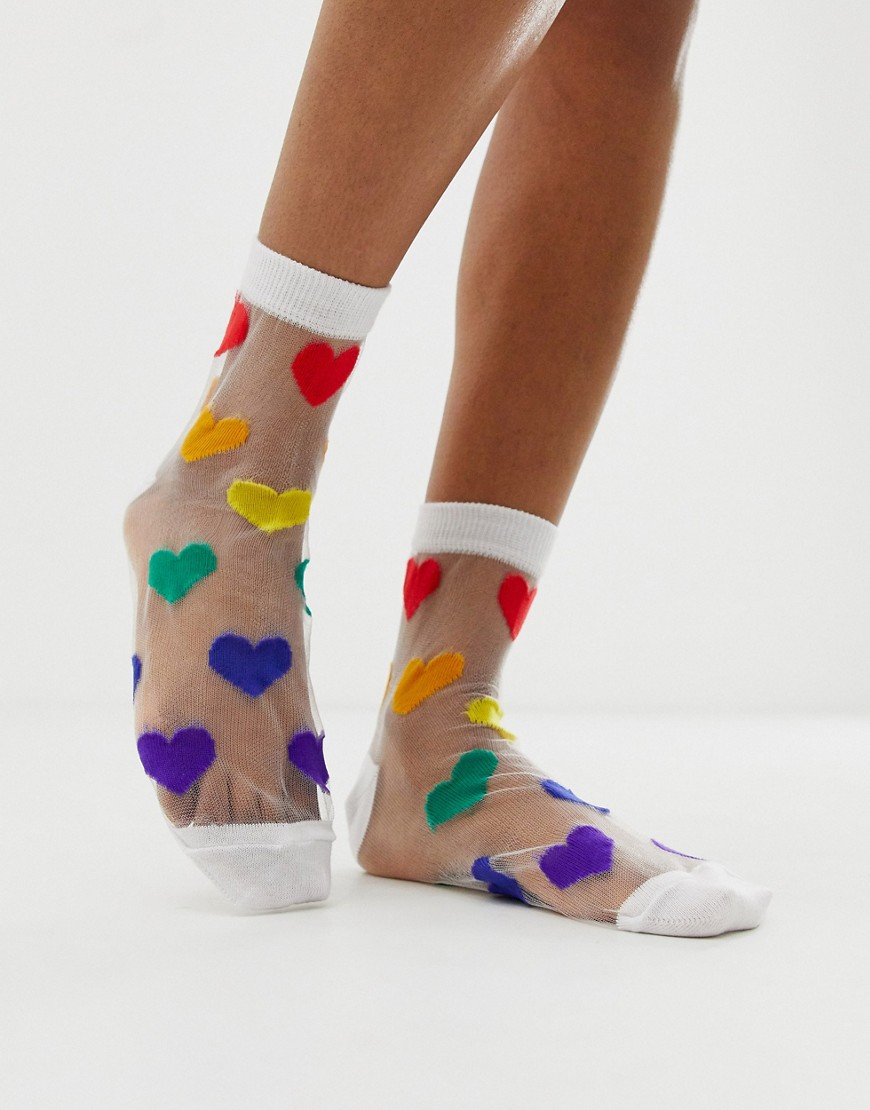 Asos Design Sheer Heart Ankle Socks-multi