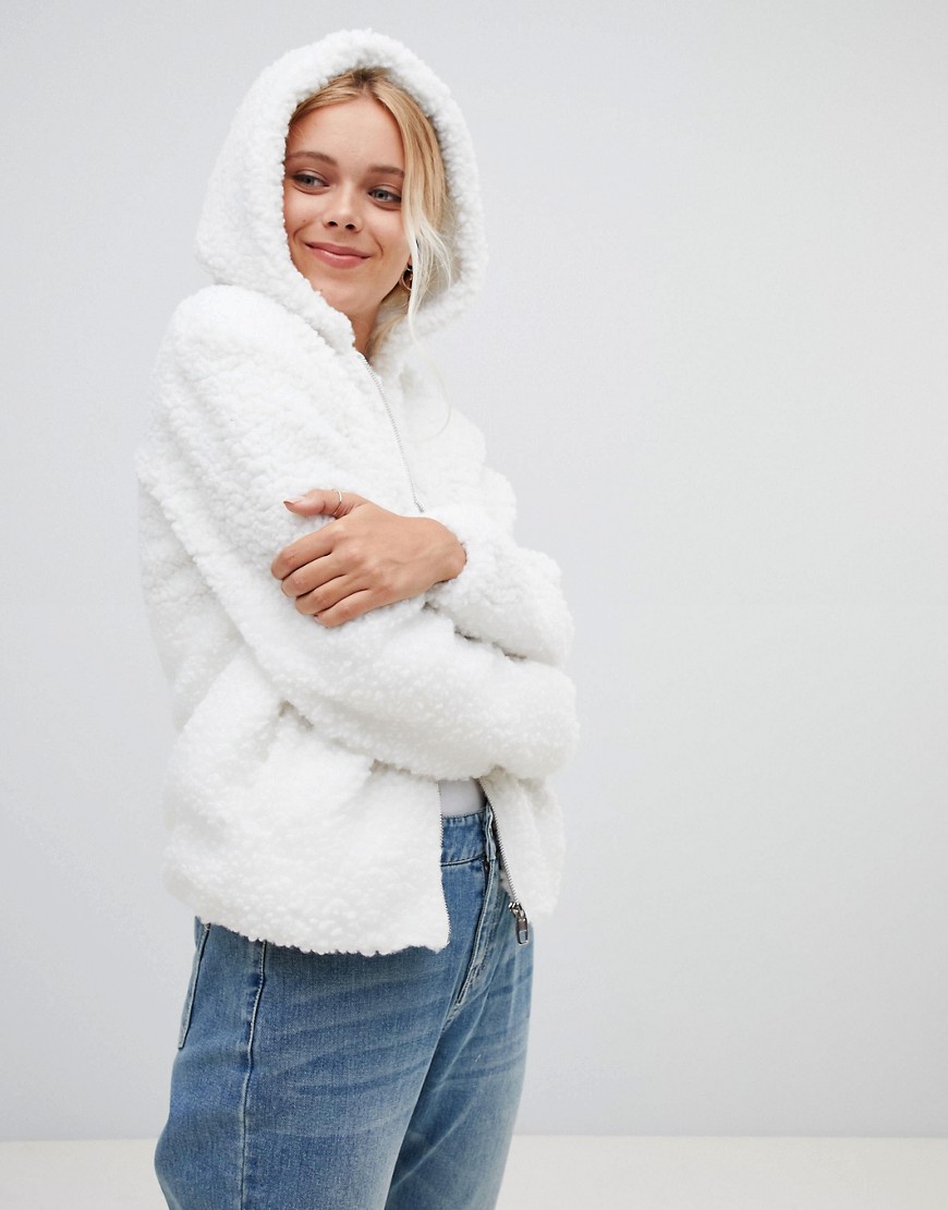 Urban Bliss Teddy Coat with Hood - Off white