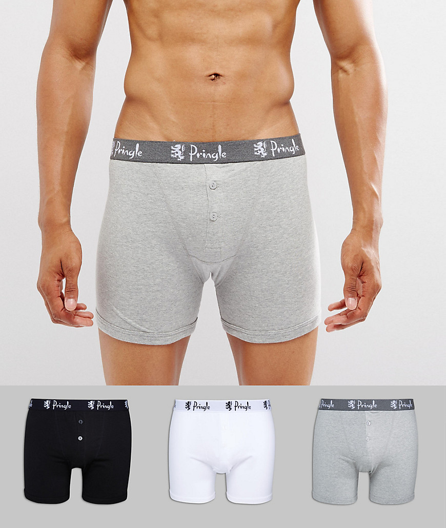 Pringle 3 Pack Button Fly Boxer Trunks - Grey
