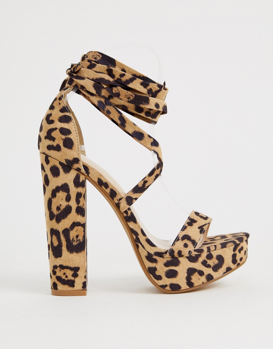 Public Desire Leonie leopard ankle tie platform sandals