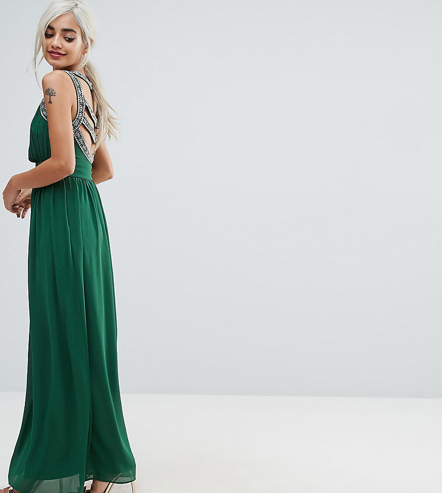 TFNC Petite WEDDING Embellished Back Maxi Dress - Forest green