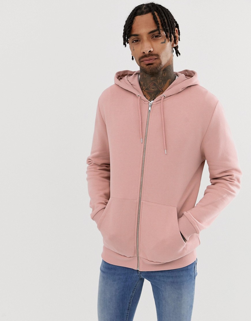 ASOS DESIGN zip up hoodie in pink