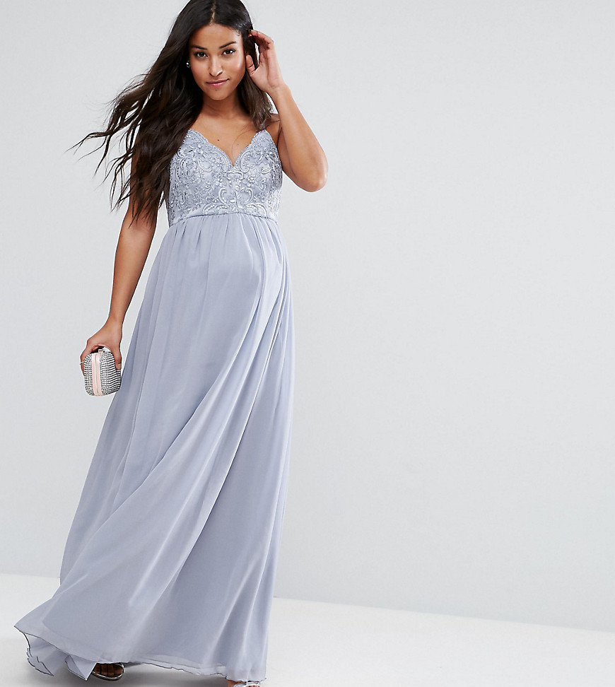 Chi Chi London Maternity Cami Strap Maxi Dress with Premium Lace