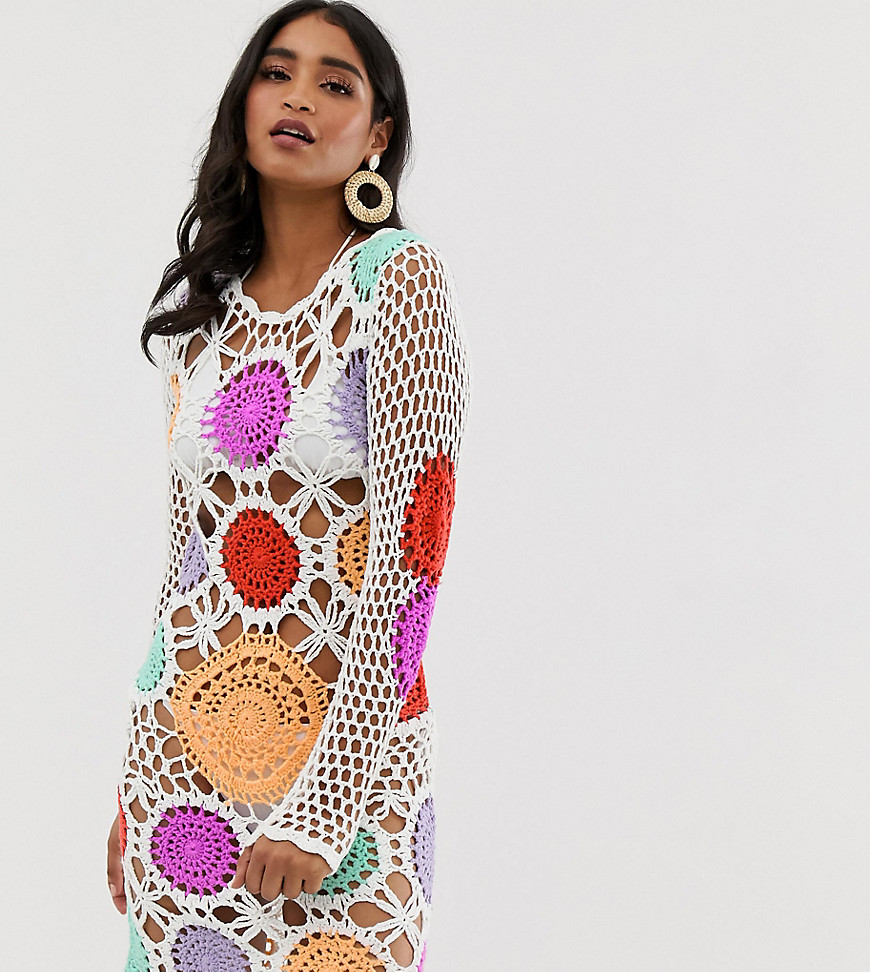 Missguided crochet knit dress with multi patchwork