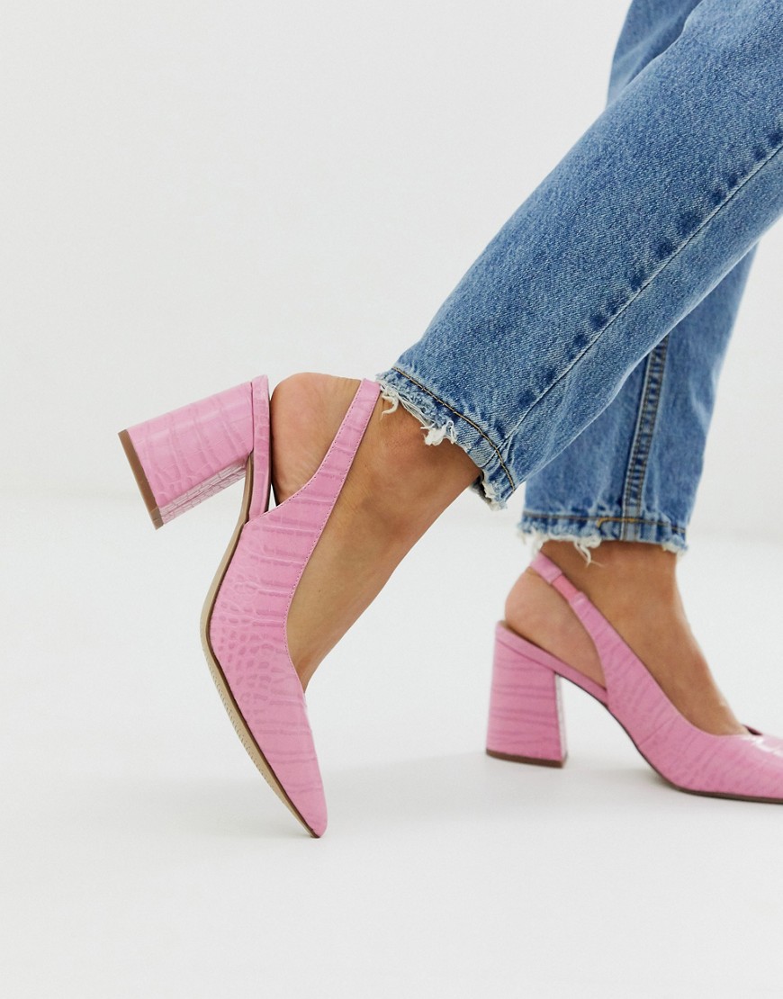 New Look slingback block heel in dark pink croc