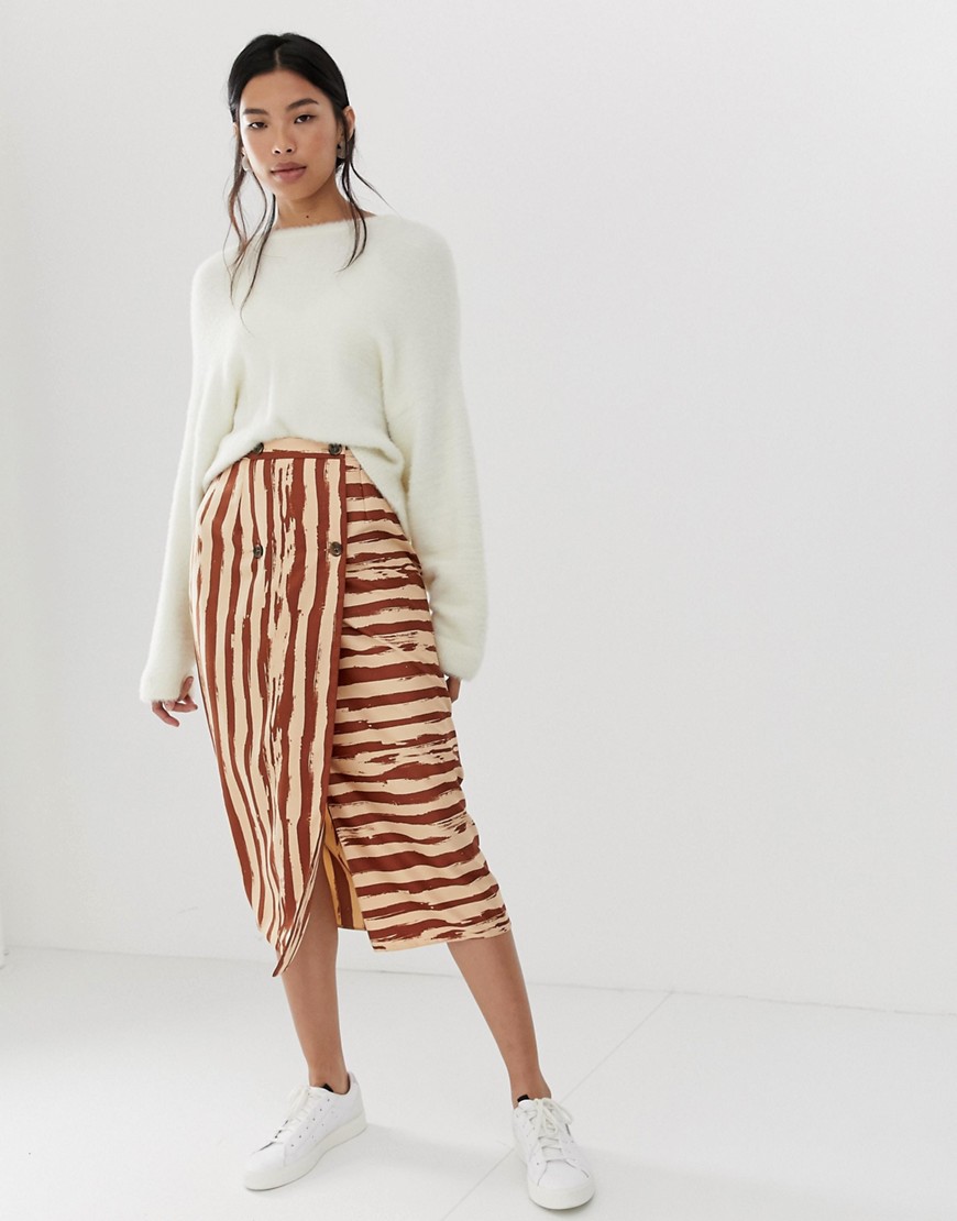 ASOS DESIGN safari stripe double breasted pencil skirt