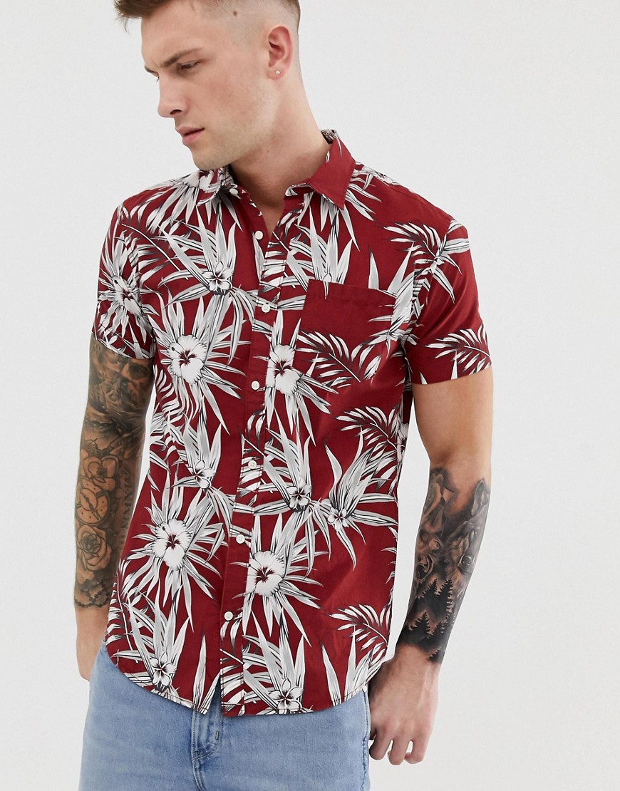 Jack & Jones Essentials floral printed short sleeve shirt in red