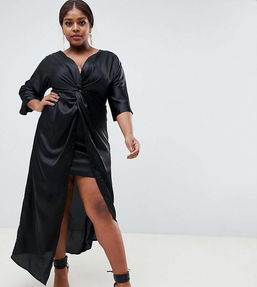 In The Style plus satin knot front dress