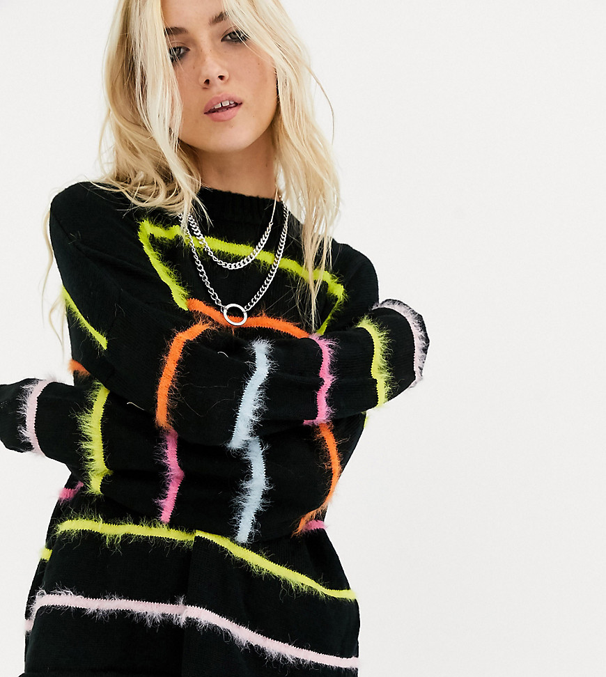 The Ragged Priest oversized knitted jumper with fluffy rainbow stripes