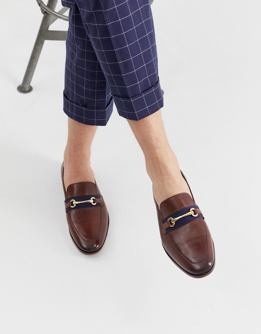 WALK London Raphael bar loafers in brown leather
