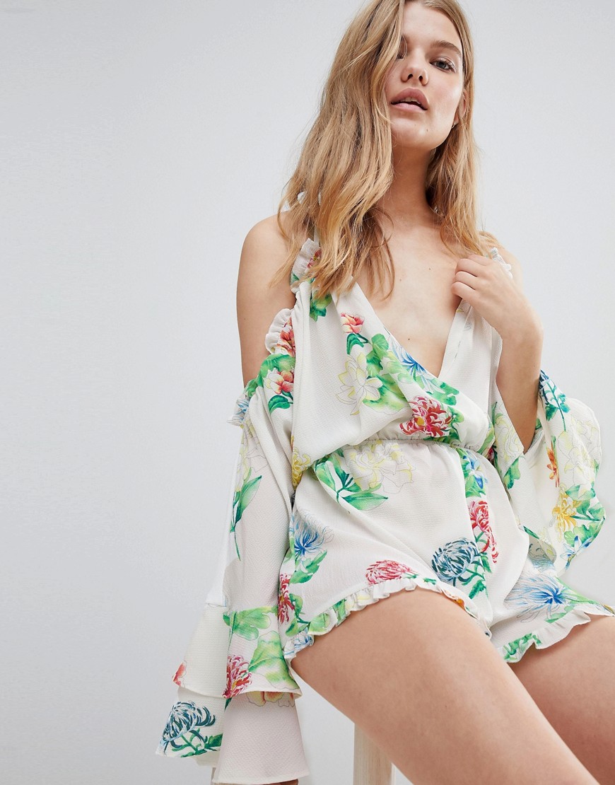 Love & Other Things Cold Shoulder Floral Playsuit