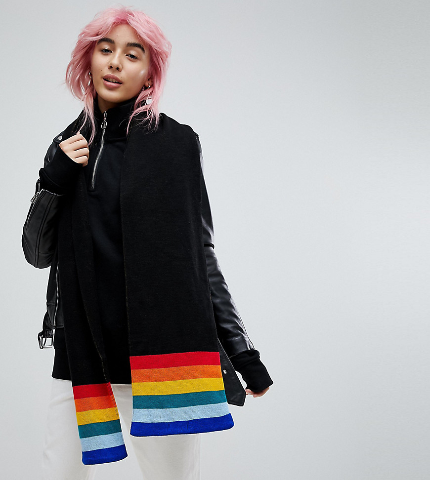 E.L.K Knitted Scarf With Rainbow Detail - Black multi