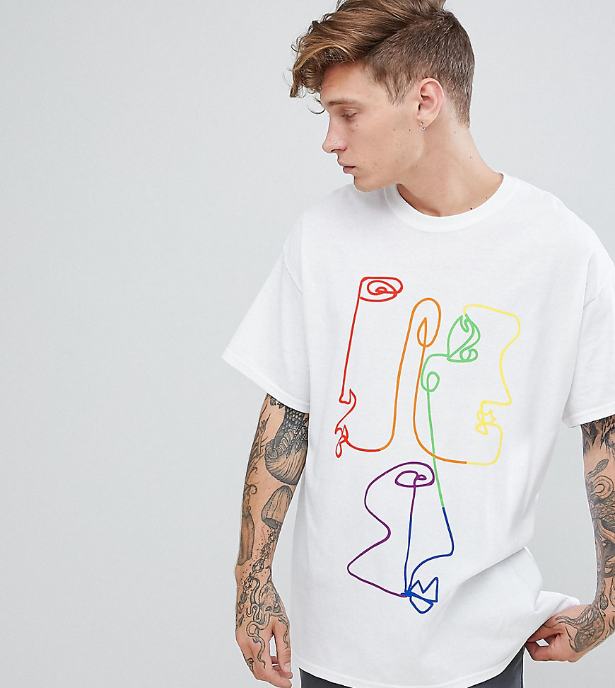 Reclaimed Vintage inspired oversized t-shirt with rainbow face illustration - White