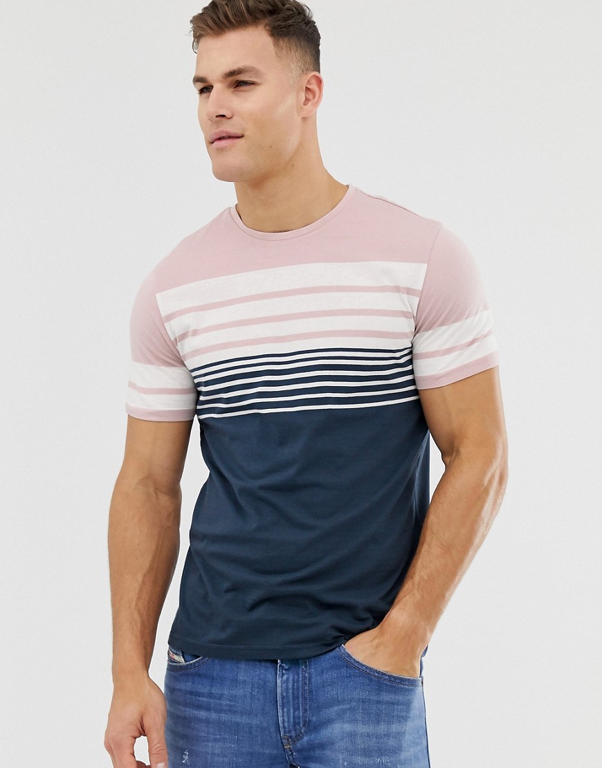Only & Sons t-shirt with panel stripe detail