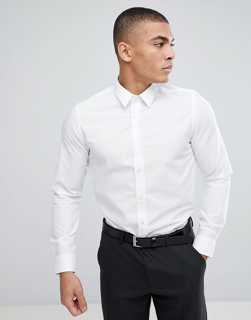 French Connection Slim Smart Shirt With Tonal Logo - White