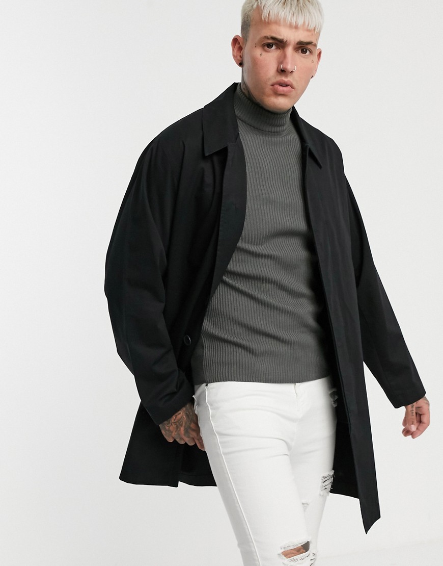 ASOS DESIGN single breasted lightweight trench coat in black