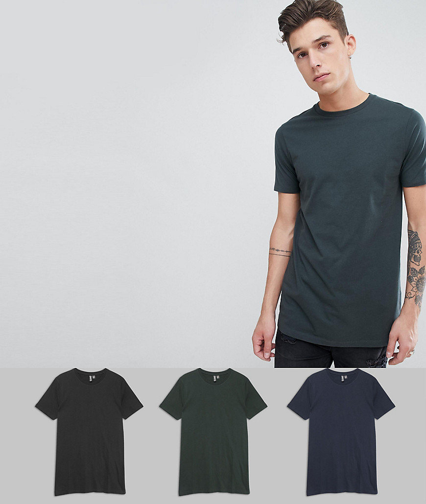ASOS DESIGN Tall longline t-shirt with crew neck 3 pack SAVE - B/atlan/armyg