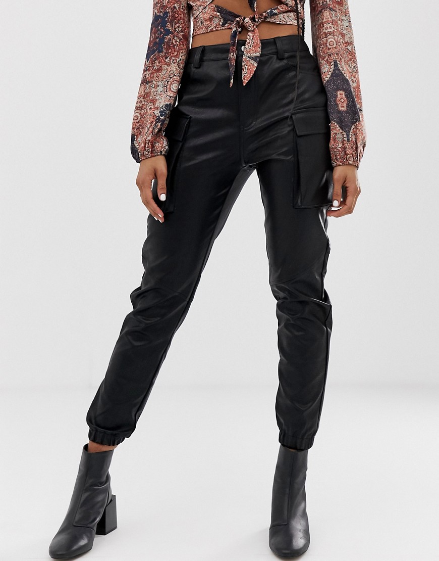 Wild Honey faux leather cargo trousers