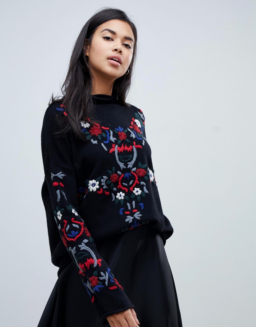French Connection Embroidered Jumper - Black