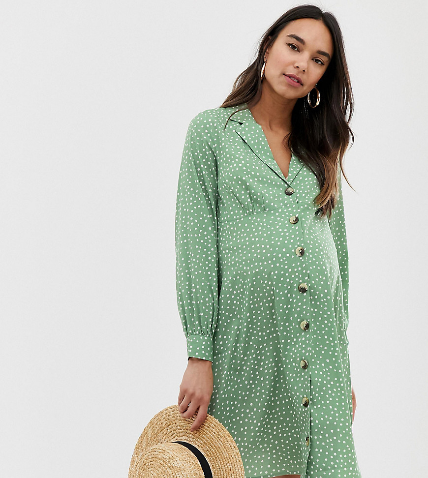 New Look Maternity spot button through dress in green