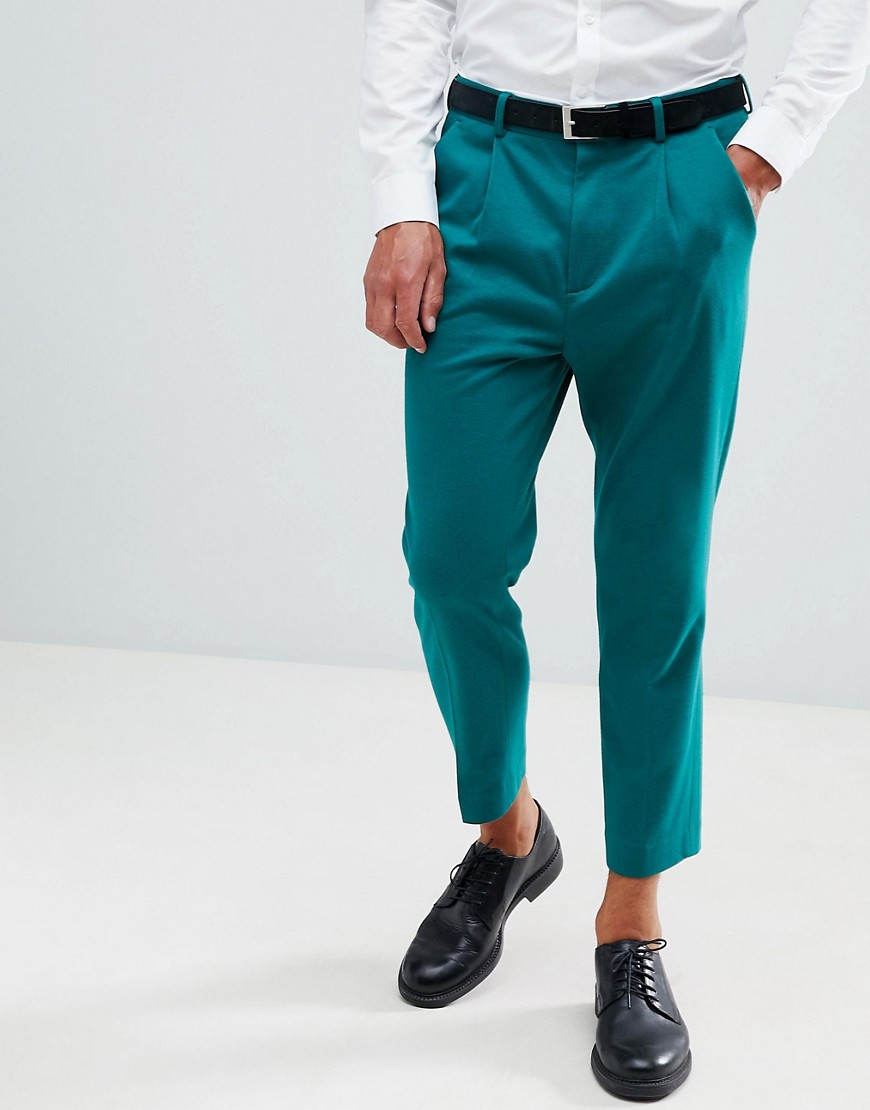 ASOS DESIGN drop crotch tapered jersey trouser in green