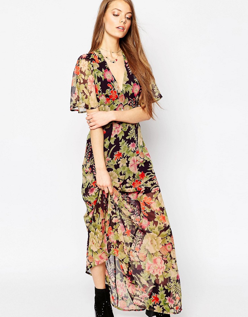 ASOS Flutter Sleeve Maxi Dress in Floral Print at asos.com | Floral ...