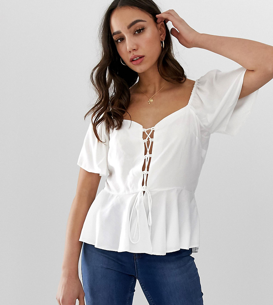 ASOS DESIGN Tall tea blouse with lace up front detail