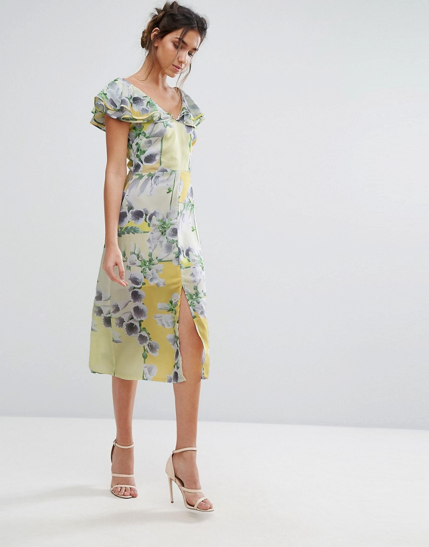 Every Cloud Floral Ruffle Midi Dress - Yellow base floral