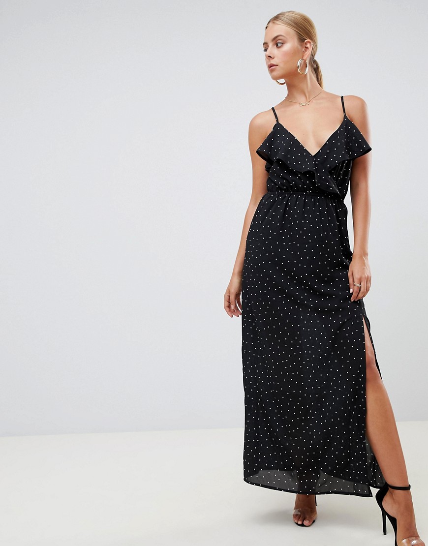 Missguided Polka Dot Split Leg Maxi Dress - Black