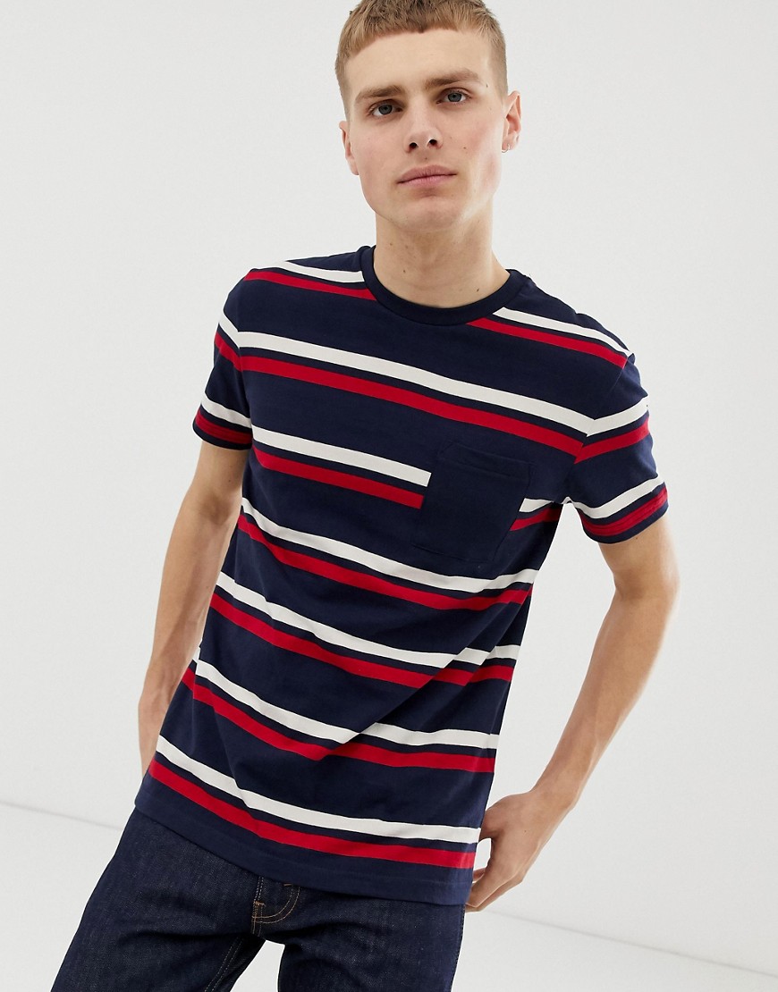 Celio large stripe t-shirt with pocket in navy