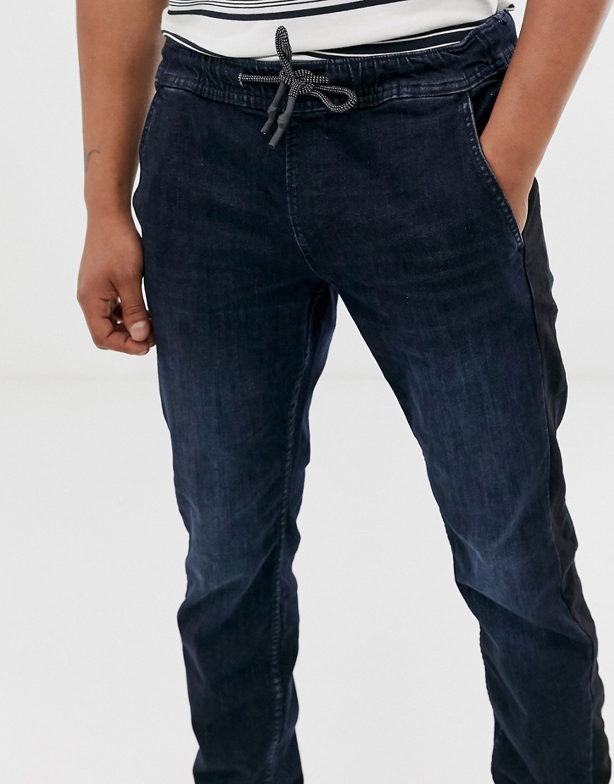 Tom Tailor tapered jean jogger with side stripe in blue