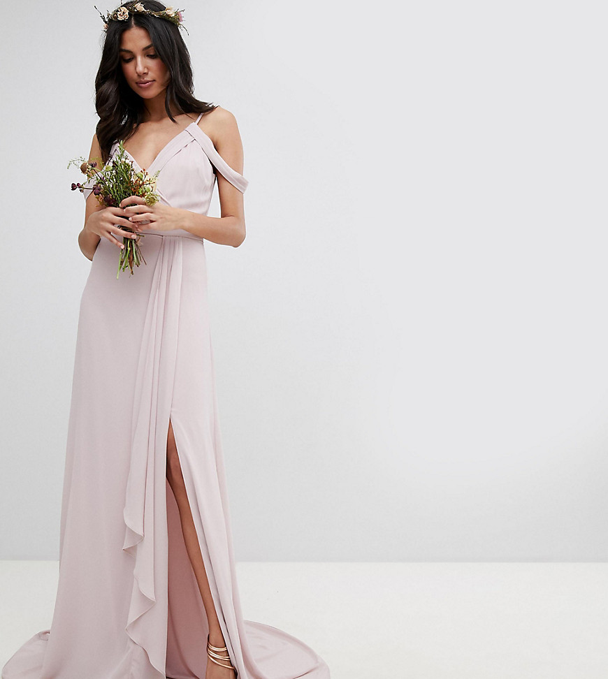 TFNC Tall Cold Shoulder Wrap Maxi Bridesmaid Dress With Fishtail