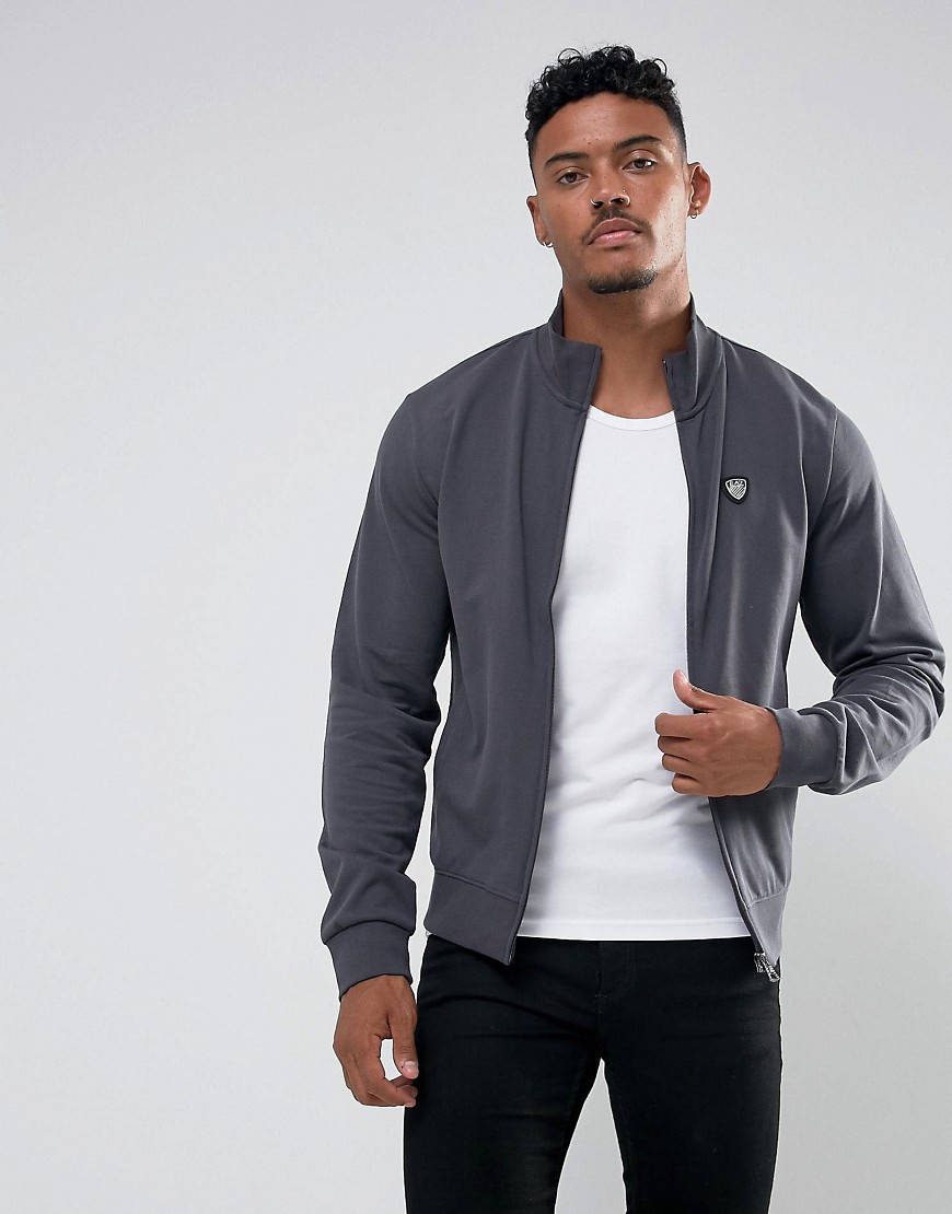 EA7 French Terry Shield Logo Zip Through Sweat In Grey - Anthracite