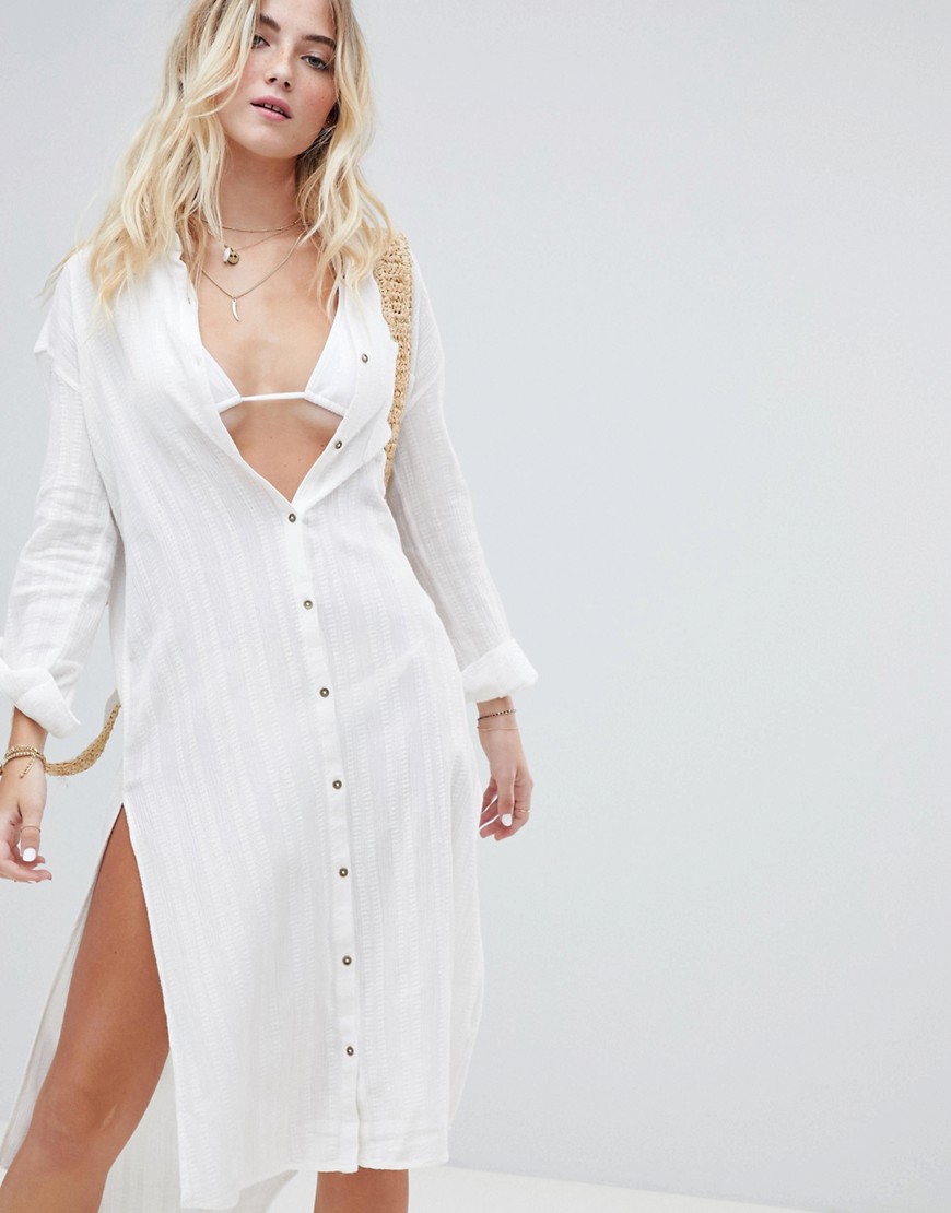 Billabong Crinkle Beach Shirt Dress - White