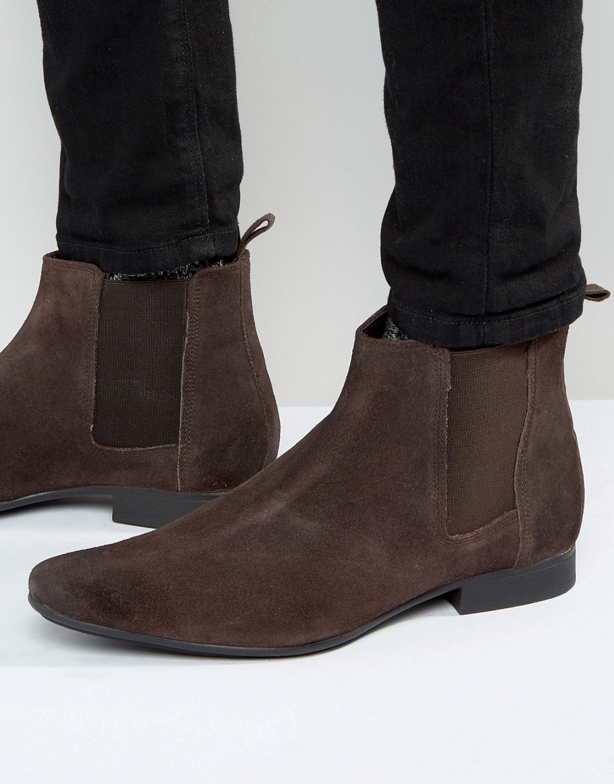 Frank Wright Chelsea Boots In Brown Suede