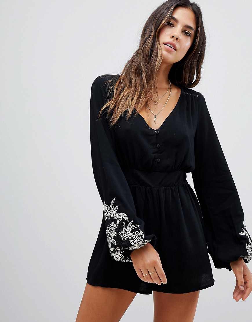 Lunik long sleeved embroidered playsuit