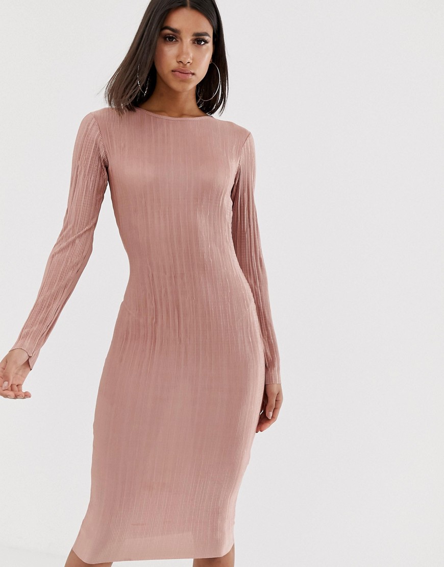 In The Style Plisse Long Sleeve Midi Dress