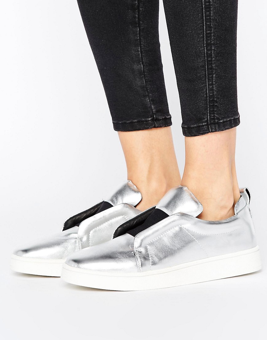 Sol Sana Mickey Slip On Silver Leather Trainers - Silver