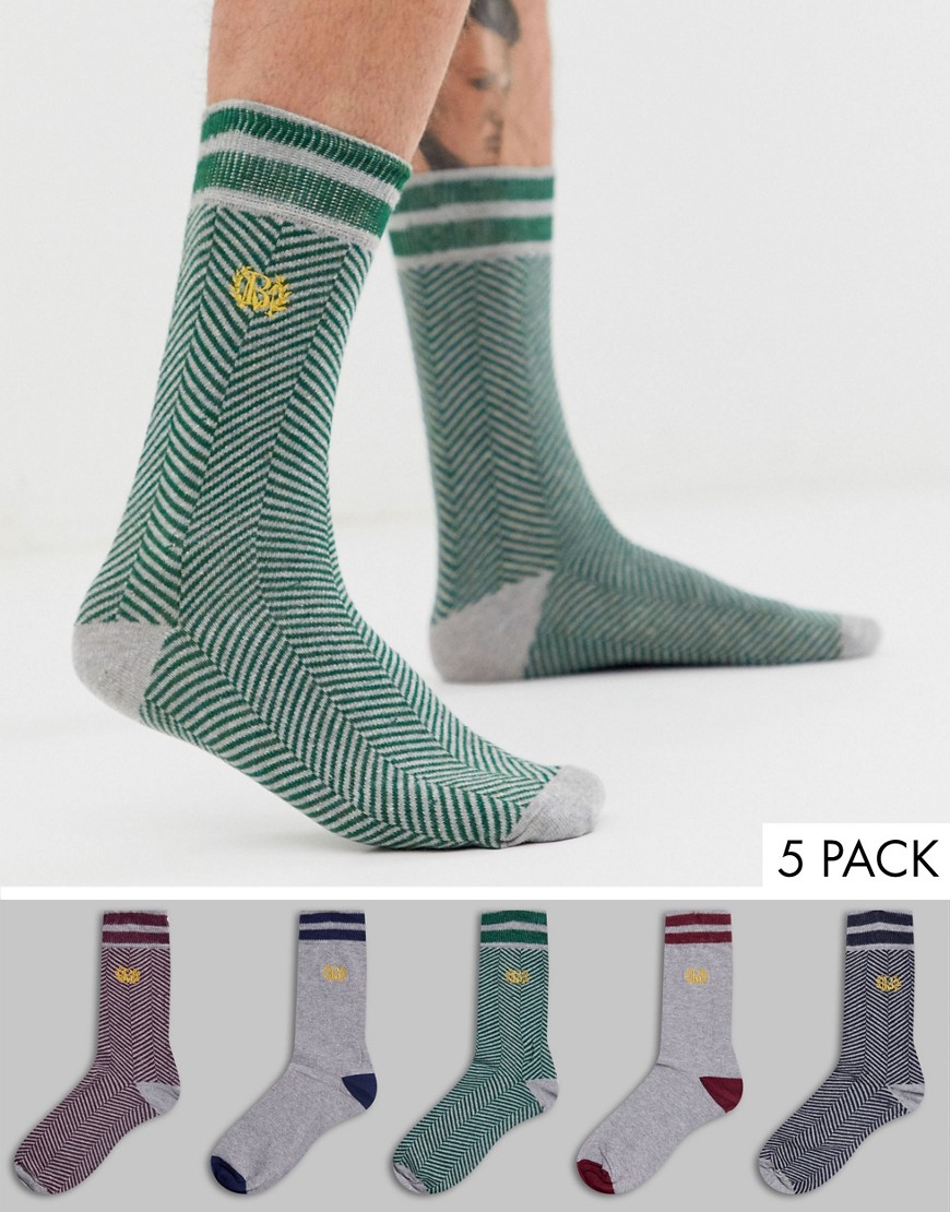 Burton Menswear 5 pack of socks with herringbone design in grey