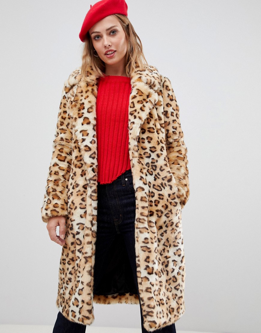 Urbancode leopard longline faux fur coat