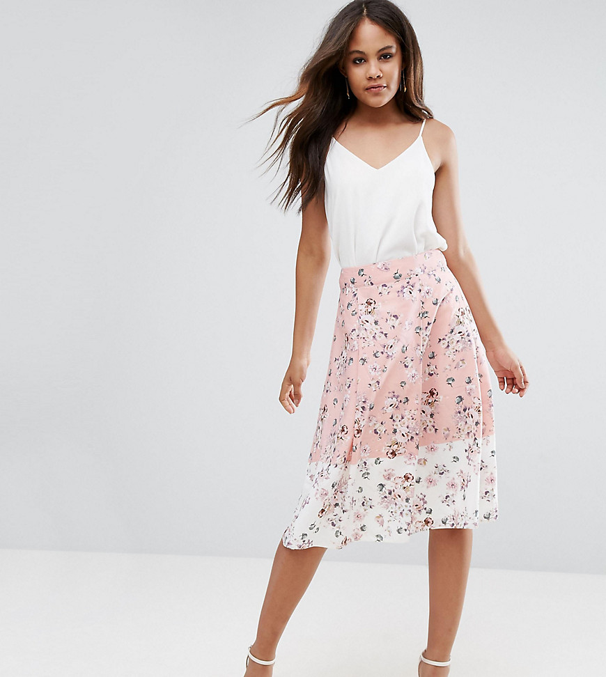Vesper Tall Midi Skirt In Floral Print With Contrast Border