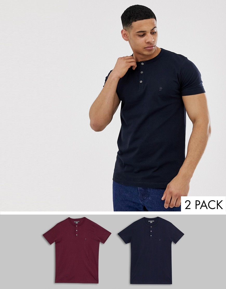 French Connection 2 pack grandad collar t-shirts