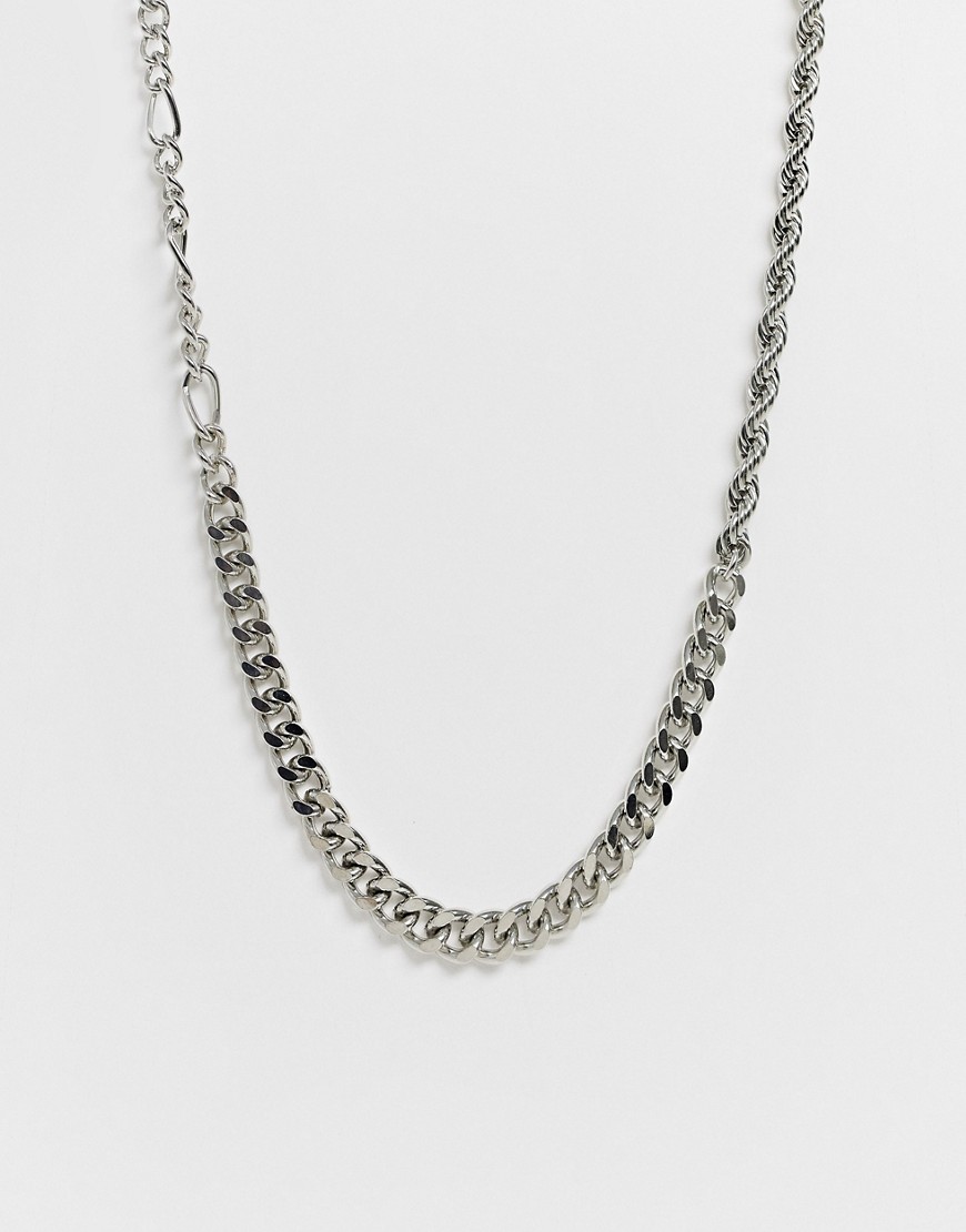 Asos Design Mixed Chunky Chain In Silver Tone - Silver