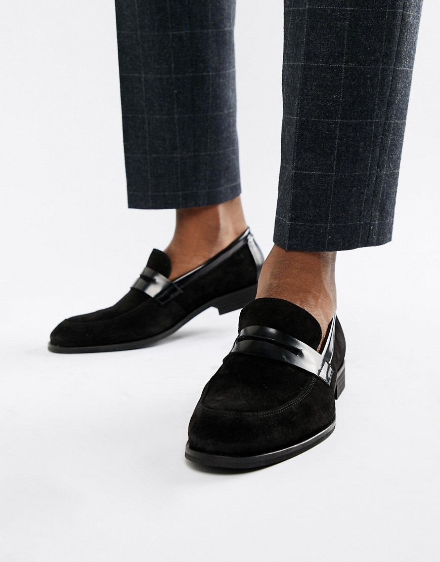 Zign penny loafers in black suede and leather