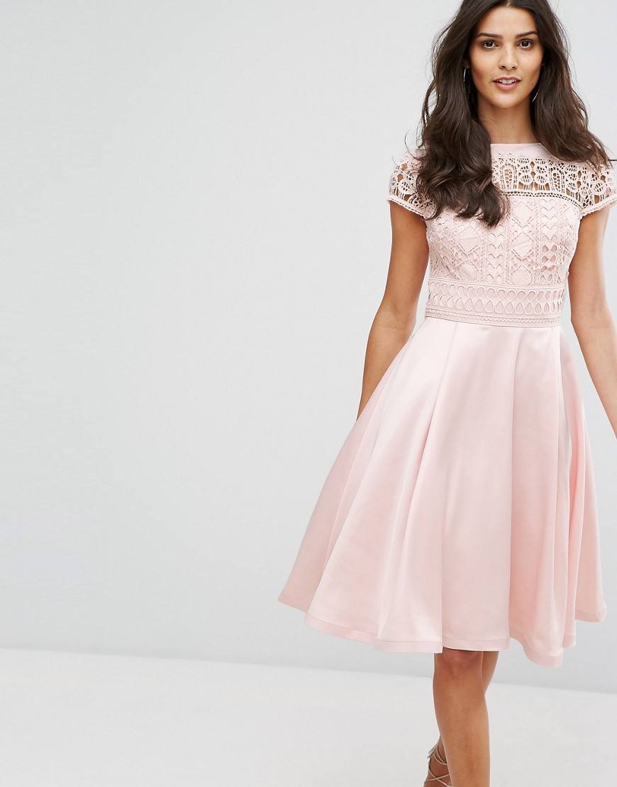 Chi Chi London Structured Midi Dress With Lace Upper